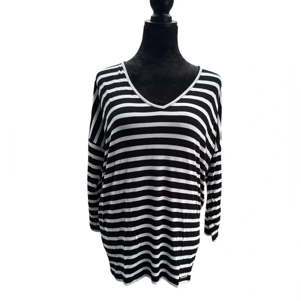 MICHAEL Michael Kors Black and White Striped Top size large - Picture 2 of 12
